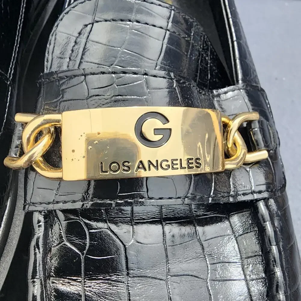 GBG Guess Womens Shoes 9M Black Gold GGCOLLIE Chunky Platform Loafers 90s Y2K